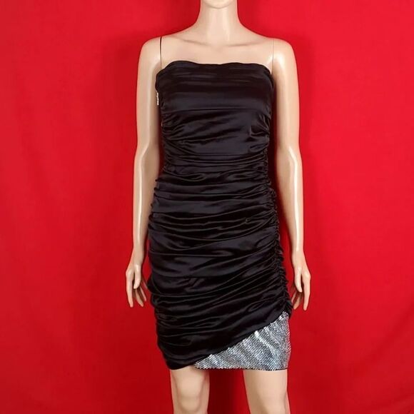 THOMAS WYLDE Black Silk Ruched Strapless‎ Dress Size XL - Picture 1 of 7